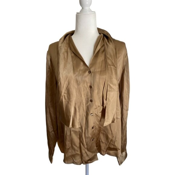 Rena Rowan Silk Shirt Tie Collar Button Down Gold Color. Size 14W - Picture 4 of 7